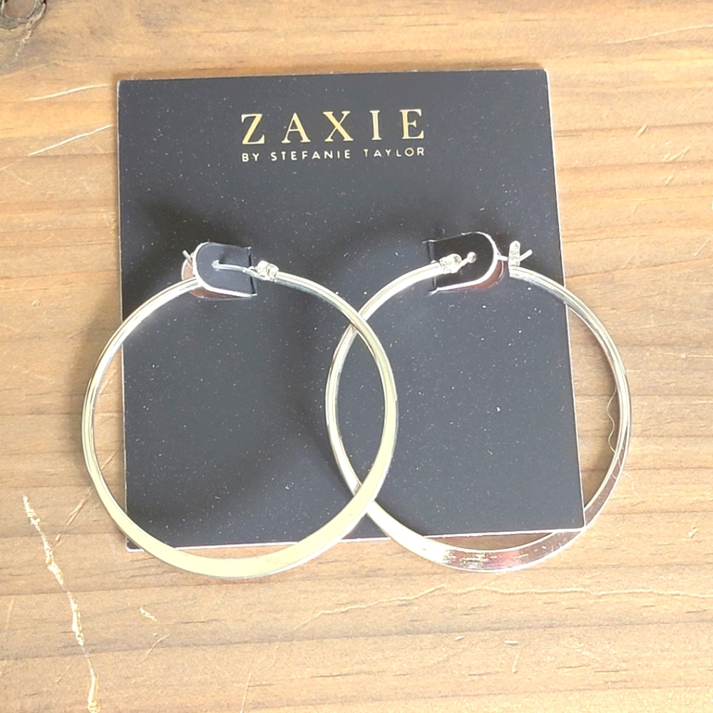 Zaxie by Stephanie Taylor Simply Chic Flat Hoop Earrings (rhodium plated)